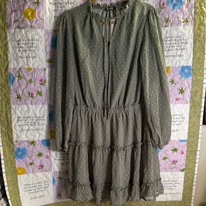 BTFBM Chic Olive Green Polka Dot Dress Sz L light olive green